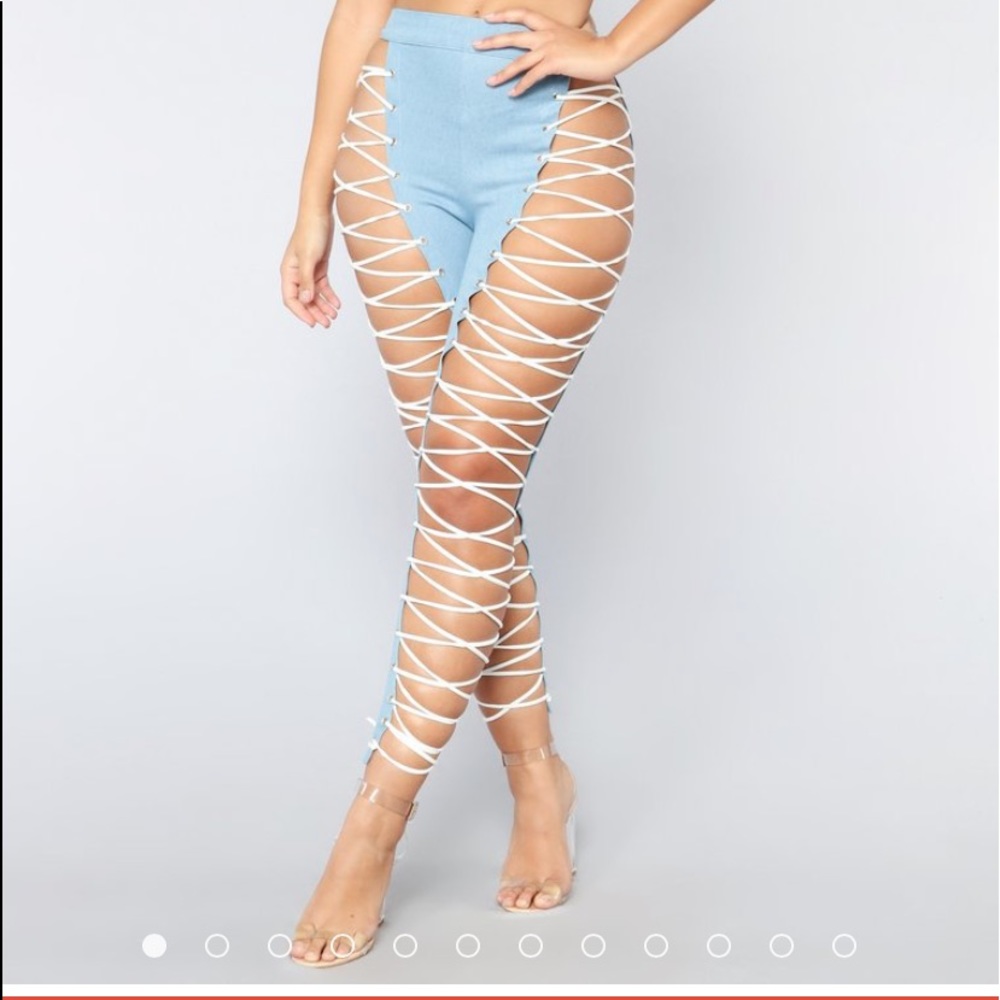 Wild Thing Lace Up Pants - Light Blue Wash